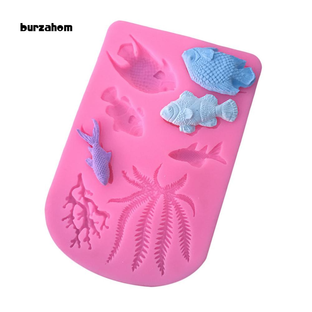 Khuôn làm bánh silicone kiểu dáng chú cá cùng sinh vật biển độc đáo 14.2cm x 9.5cm x 0.8cm