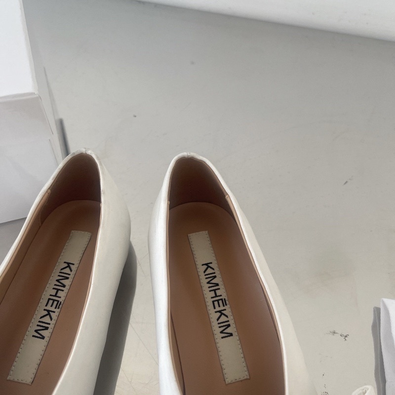 Giày búp bê mũi nhọn đính nơ bản to da thật cao cấp thương hiệu Kimhekim