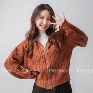 Áo khoác len nữ FM Style có mũ dây kéo thời trang thu đông chất len đan xịn phong cách hàn quốc 210925050 thumbnail