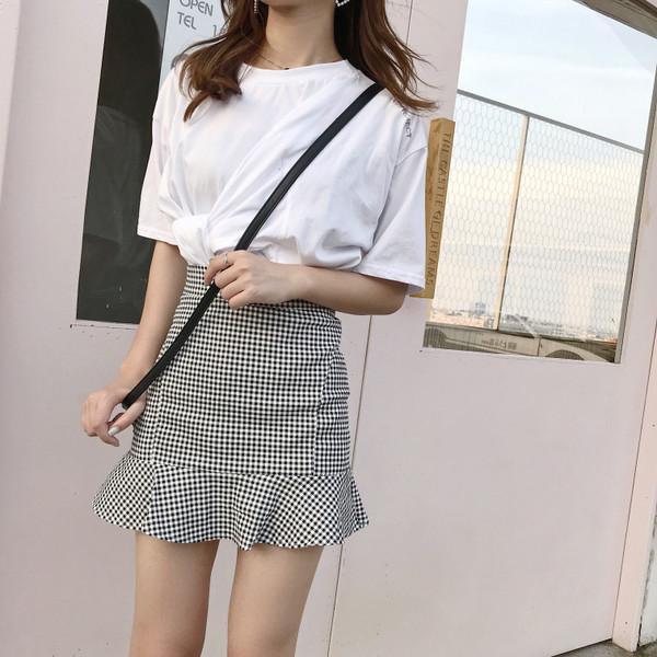 Chân Váy Đuôi Cá Ngắn Dáng Chữ a Viền Bèo Họa Tiết Kẻ Sọc Caro Thời Trang Mùa Thu Phong Cách Hàn Quốc Cho Nữ