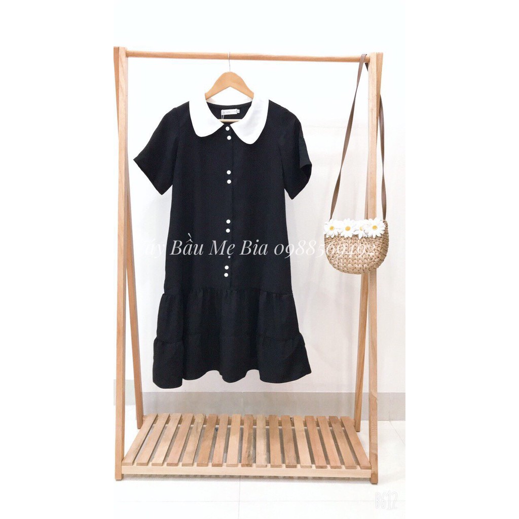 Váy bầu bigsize -Đầm bầu thiết kế GuMe màu đen dáng đuôi cá khuy dọc chất vải sạn lụa size 40-100kg MB149 - ảnh thật