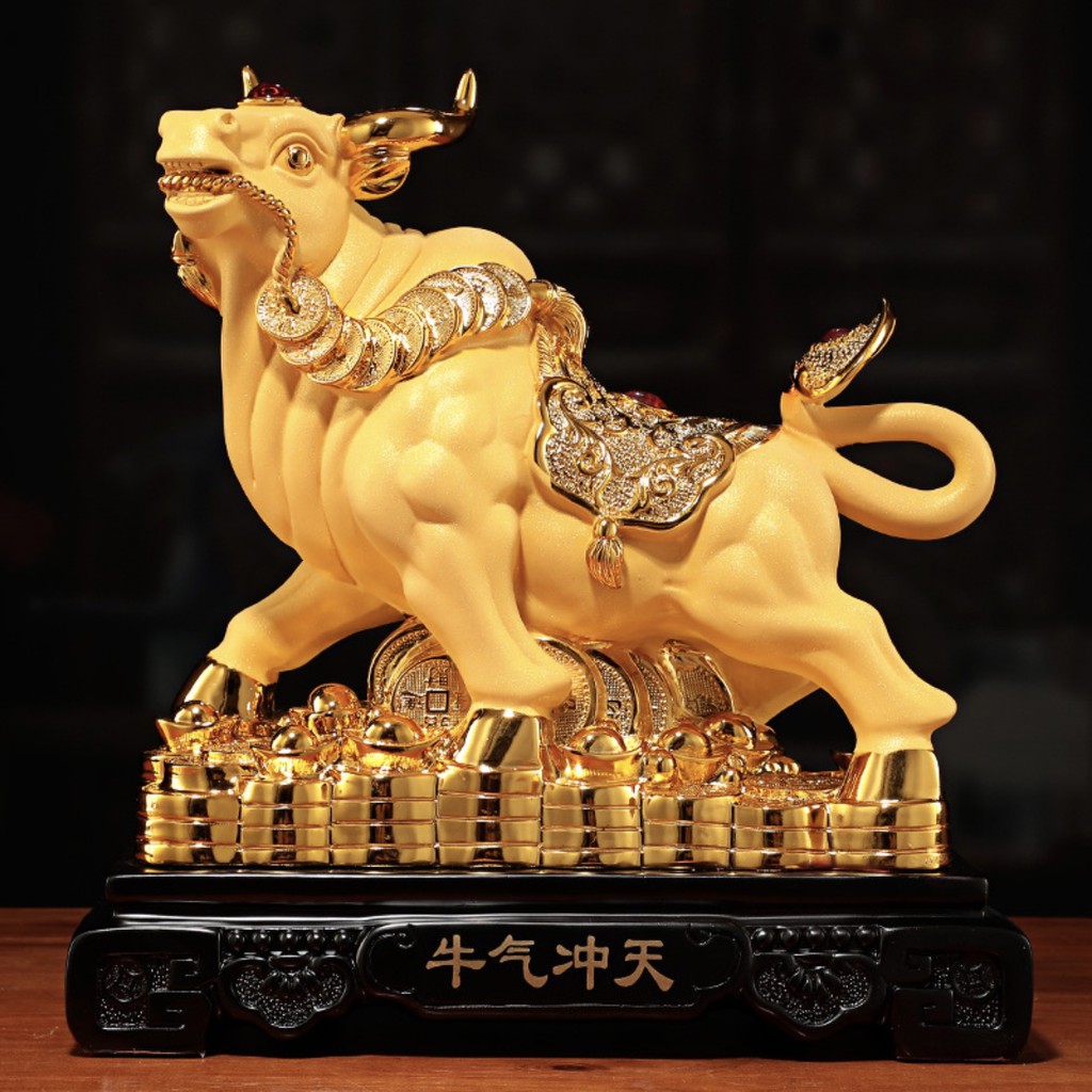 Tượng Trâu Vàng Mang Tài Lộc May Mắn Cho Gia Chủ Trong Năm Tân Sửu 2021 size 24.5x14.5x25.5cm
