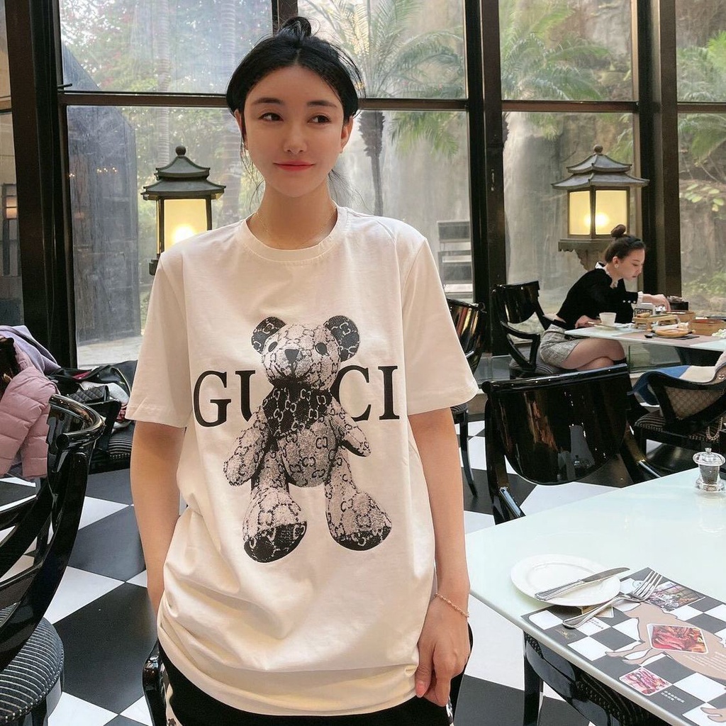 Hàng Sẵn Sàng! Áo Thun 100% Cotton Gucci Ngắn Tay In Hình Gấu Thời Trang Dành Cho Nam Và Nữ