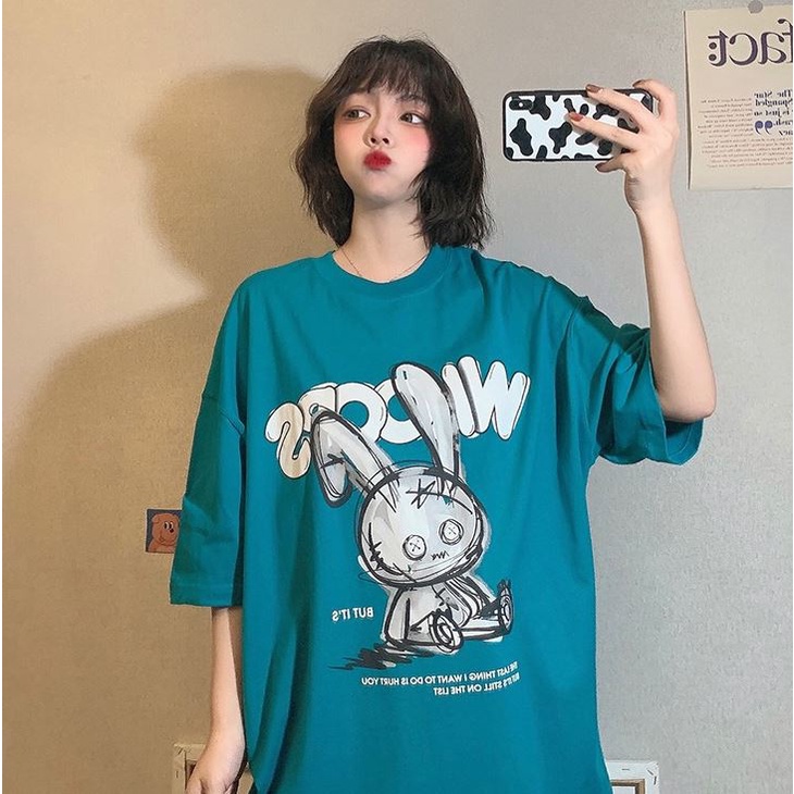 Áo thun Tay Lỡ Unisex BUNNY WIOOPS, Áo Phông Nam Nữ Form Rộng, có hình ảnh video thật M247 DIEMHANG2K11