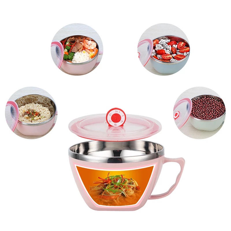 Tô Ăn Mì Bằng Thép Không Gỉ Có Tay Cầm Và Nắp Đậy Chống Rò Rỉ Tiện Dụng