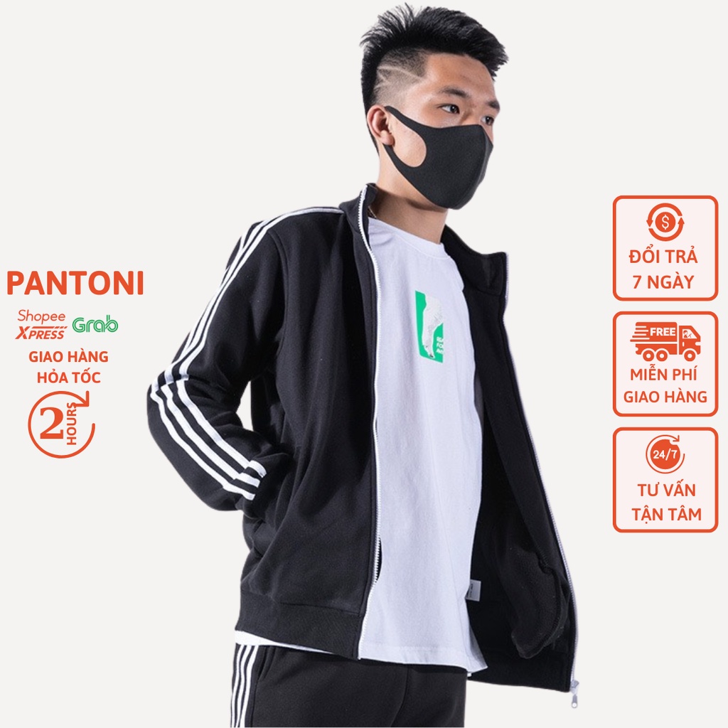 Bộ quần áo thể thao nam Pantoni  Đồ bộ thể thao cao cấp kẻ sọc có khóa kéo 3 màu