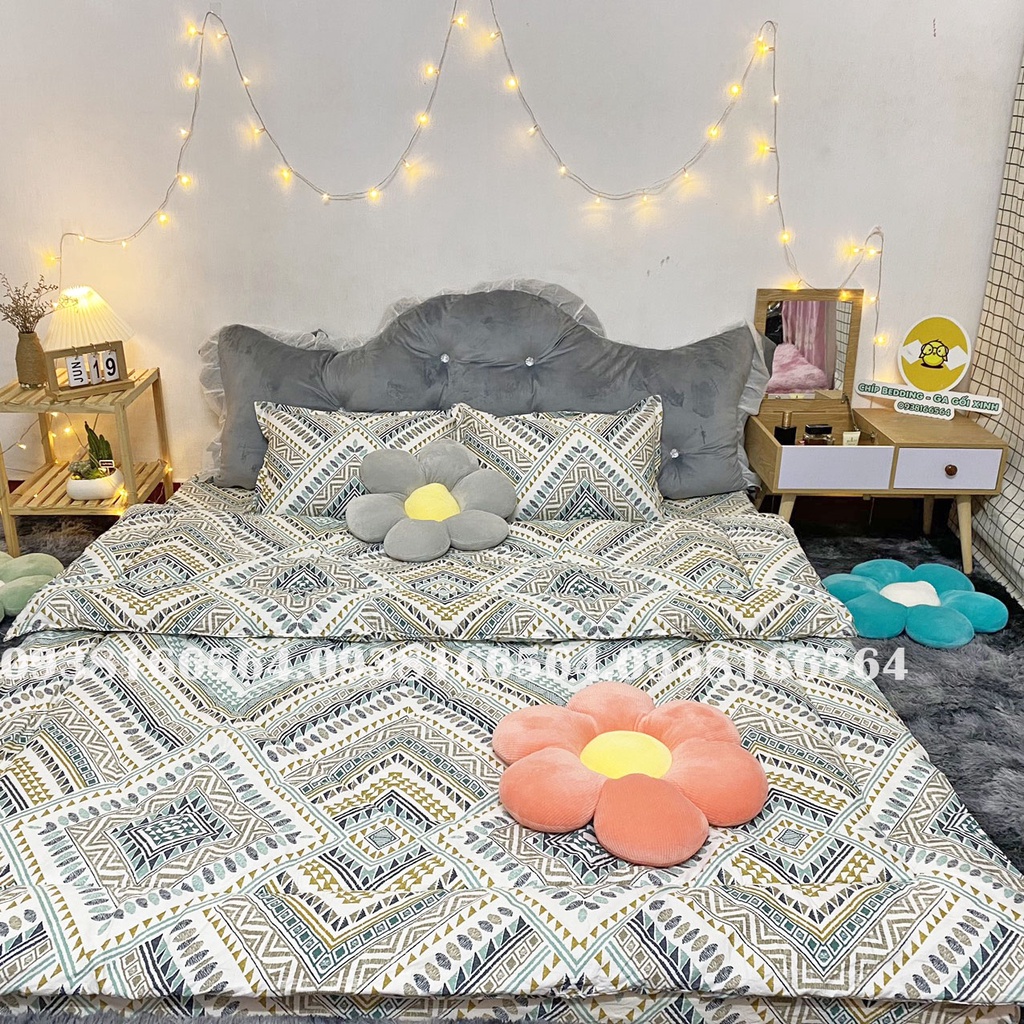 TRỌN BỘ COTTON POLY 5 MÓN CHĂN PHAO DÀY DẶN HÀNG VN THỔ CẨM XANH LÁ - ĐỦ KÍCH THƯỚC