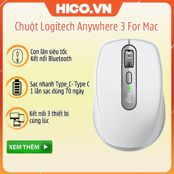 Chuột Không Dây Logitech MX Anywhere 3, MX Anywhere 3 For Mac - Hàng Chính hãng - Bảo Hành 12 Tháng