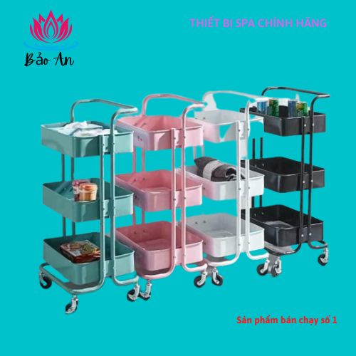 Xe đẩy nhựa 3 tầng | đủ 4 màu có bánh di chuyển và khóa bánh
