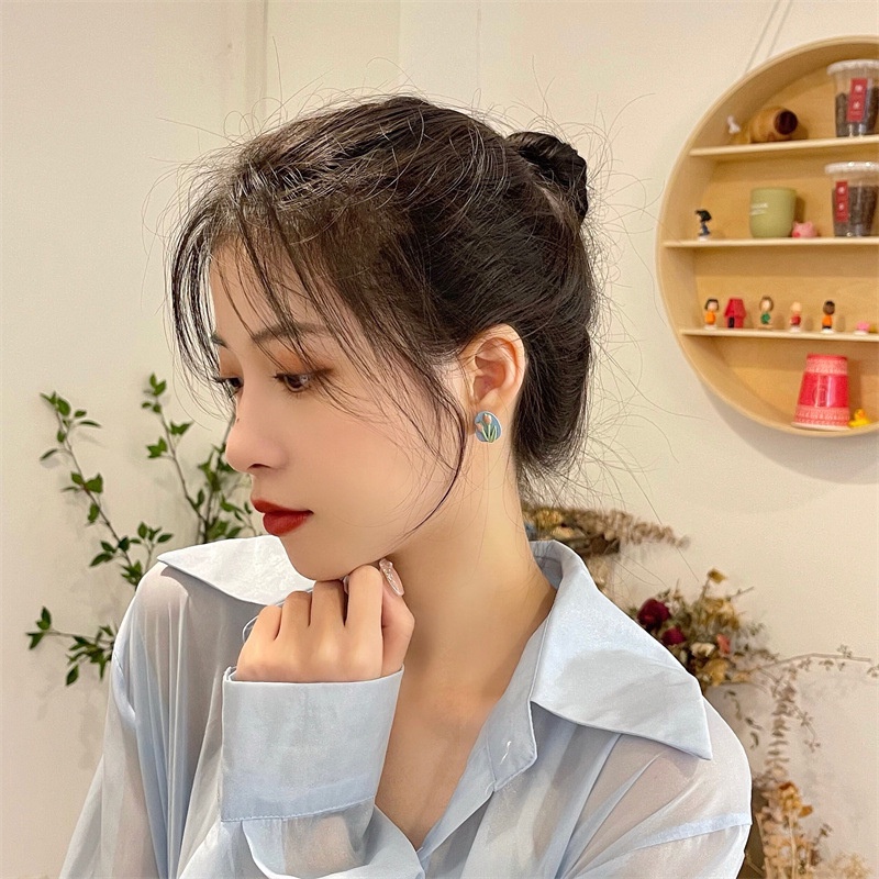 Đôi Khuyên Tai Hình Hoa tulip Phong Cách Hàn Quốc Ngọt Ngào Đơn Giản Dễ Phối Đồ Cho Nữ