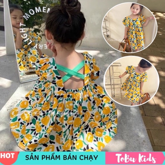 Váy Hoa Cho Bé Gái Đan Lưng Tay Bồng Siêu Yêu TB4