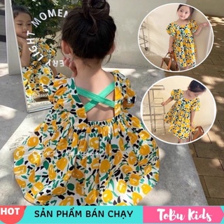 Váy Hoa Cho Bé Gái Đan Lưng Tay Bồng Siêu Yêu TB4