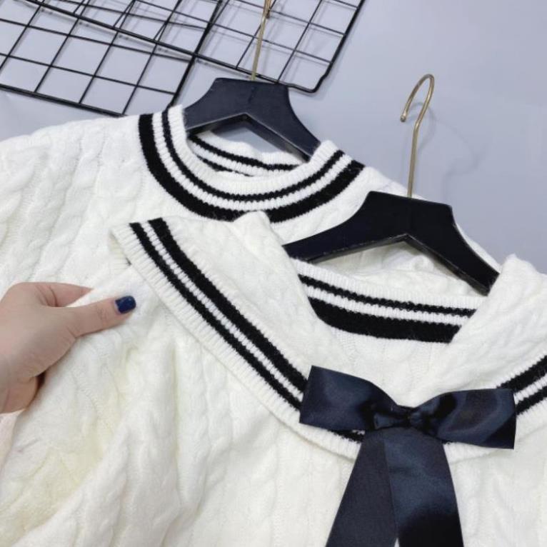 Áo Len Đôi Nam Nữ Mùa Đông, Áo Len Nữ Màu Trắng Dài Tay Cổ Thủy Thủ Form Rộng Kiểu Hàn Quốc Chất Len Thừng Dày Dặn. TAMI | BigBuy360 - bigbuy360.vn