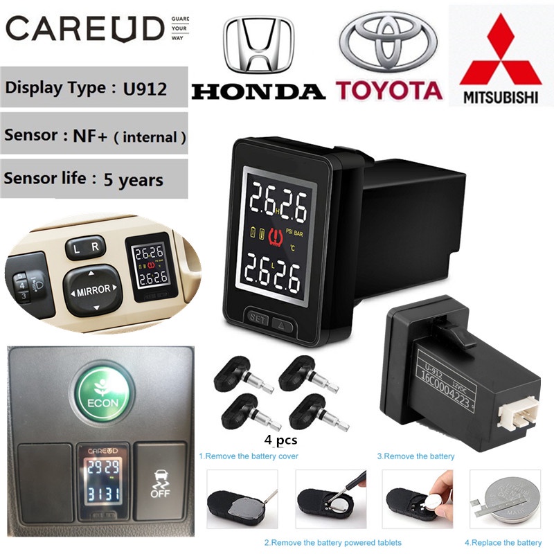 Bộ Cảm Biến Áp Suất Lốp Xe Hơi Careud U912NF+TPMS Chống Trộm Chuyên Dụng Cho Mazda Toyota Mitsubishi Suzuki Honda