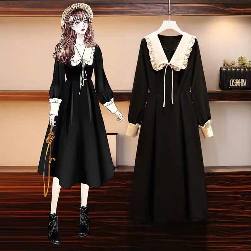 Váy umi tay bèo cổ nơ tay dài chất cực xinh