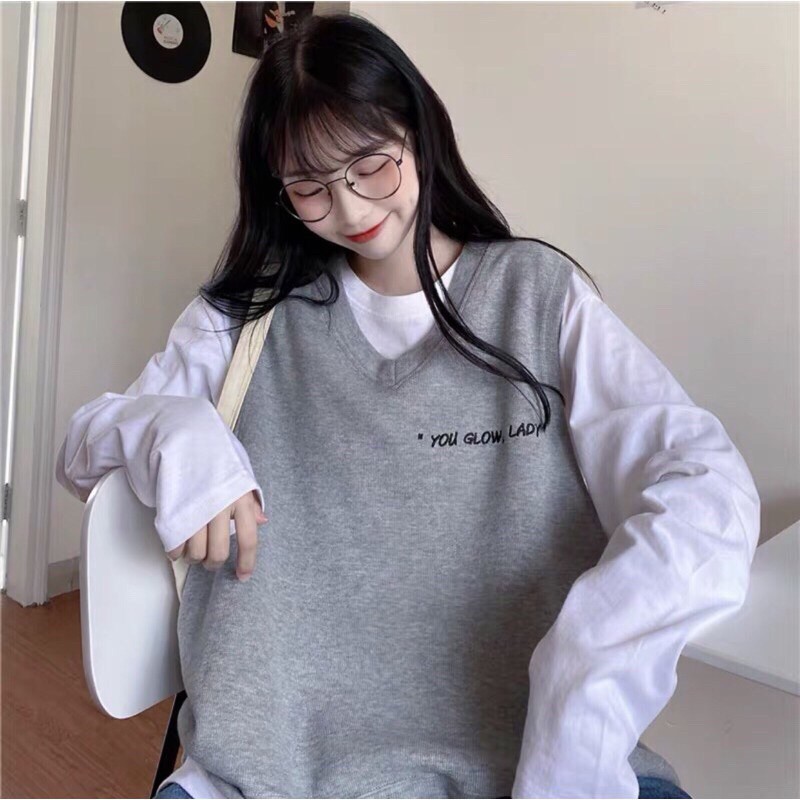 SÉT ÁO GILE STRENGTH UNISEX FORM RỘNG DÀI TAY ULZZANG (áo gile kèm áo thun) Hàng Đẹp