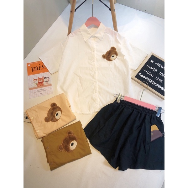 [Chuyên Sỉ] Bộ sơ mi gấu thêu nổi, quần chất kaki ống rộng có túi xéo, diện đi làm đi chơi đều sang xịn đẹp.