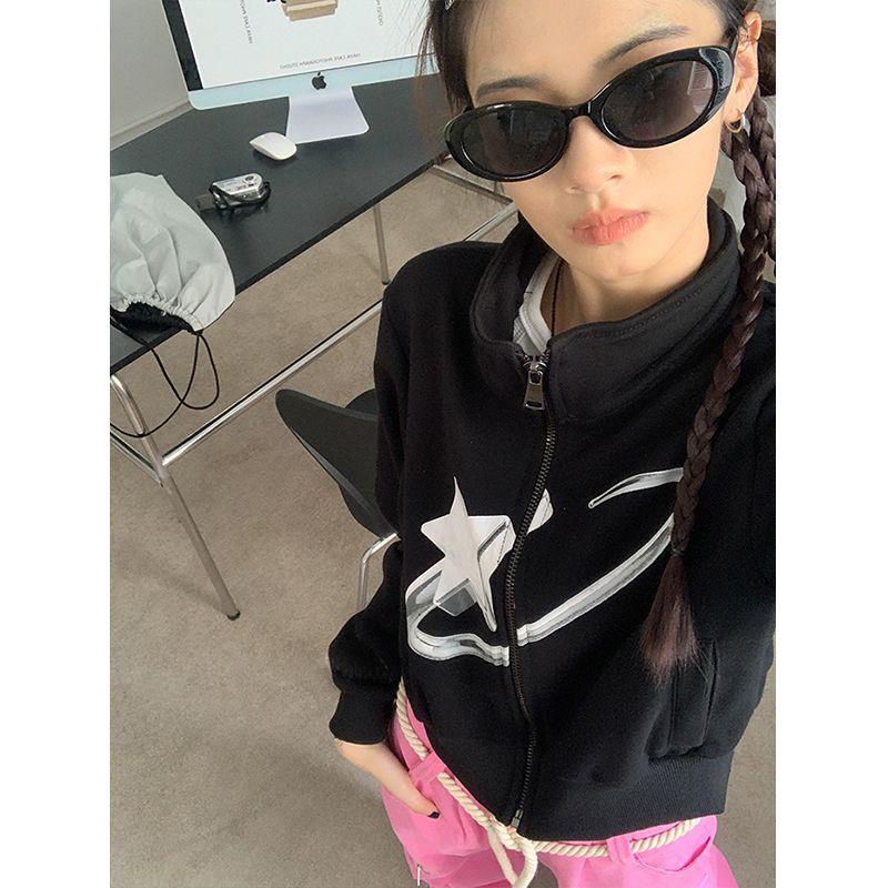 Áo Khoác Cardigan Màu Đen Dáng Rộng Thời Trang Mùa Thu Đông Theo Phong Cách Mỹ Dành Cho Nữ