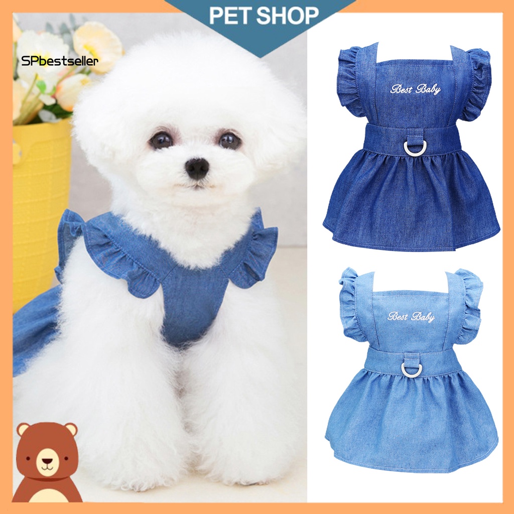Đầm Tay Phồng Thêu Chữ Có Dây Dắt Dắt Thời Trang Mùa Hè Cho Thú Cưng