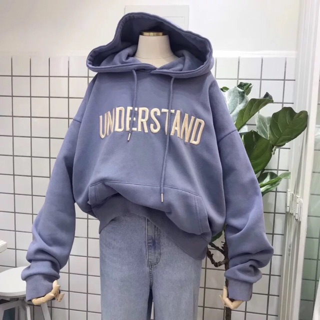 Áo hoodie vải nỉ lót bông dày dặn thêu Understand