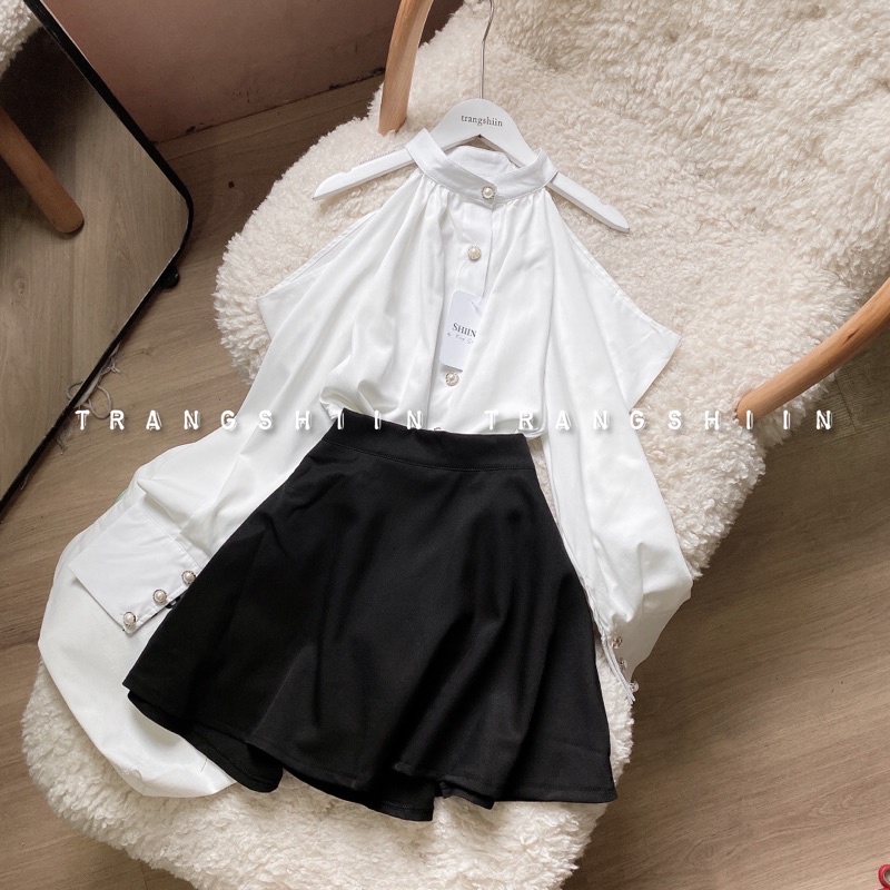 Áo tiểu thư khoét vai nút ngọc | BigBuy360 - bigbuy360.vn