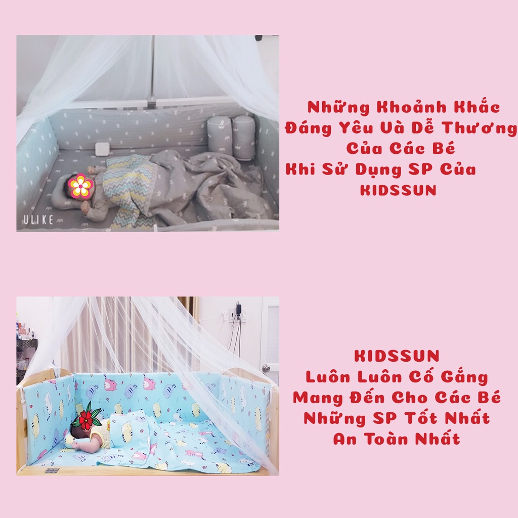 Bộ combo phụ kiện KIDSSUN ga chun, đệm bông ép, quây lót chắn, màn mùng chống muỗi cho nôi cũi cho bé