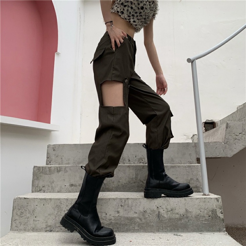 Quần jogger hở đùi dây nối ống suông sexy, quần nhảy hiphop phong cách Châu Âu