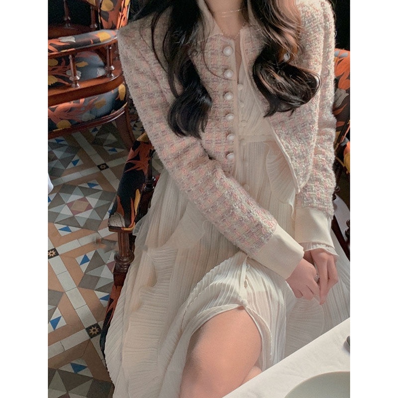 Đầm Nữ Màu Trắng Cà Phê Phong Cách Thời Trang Pháp Trẻ Trung Xinh Xắn