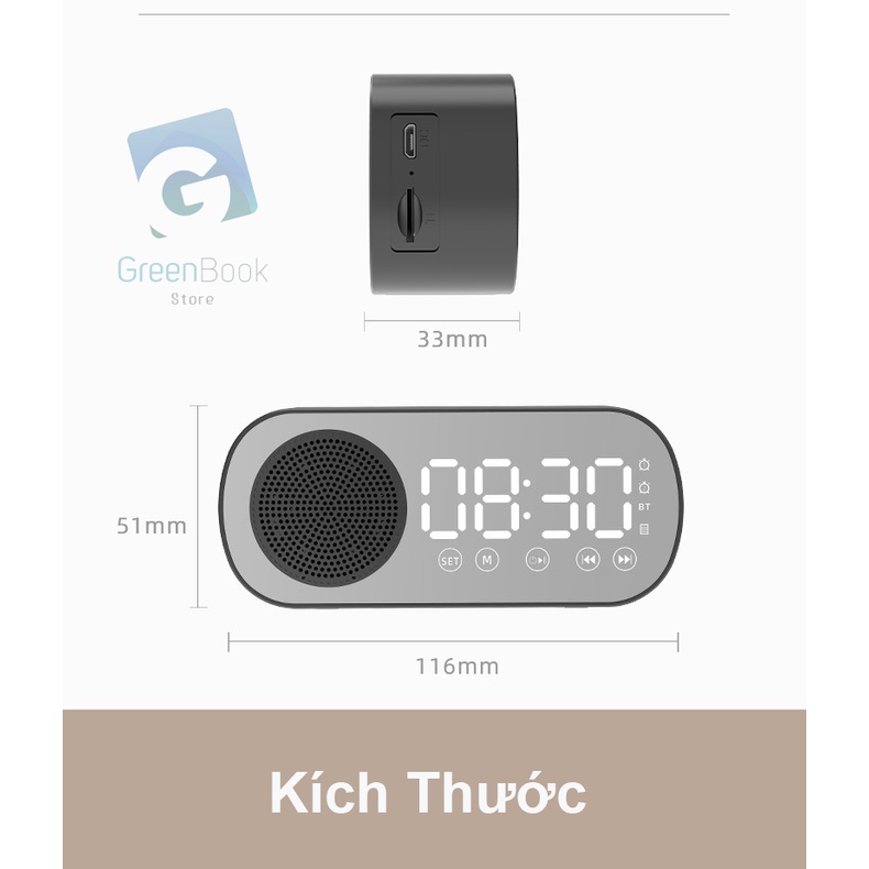 Loa Bluetooth Mini Z7 Kiêm Đồng Hồ LED Để Bàn | Loa Di Động Tráng Gương Có Báo Thức Hỗ Trợ Đài FM, Thẻ Nhớ