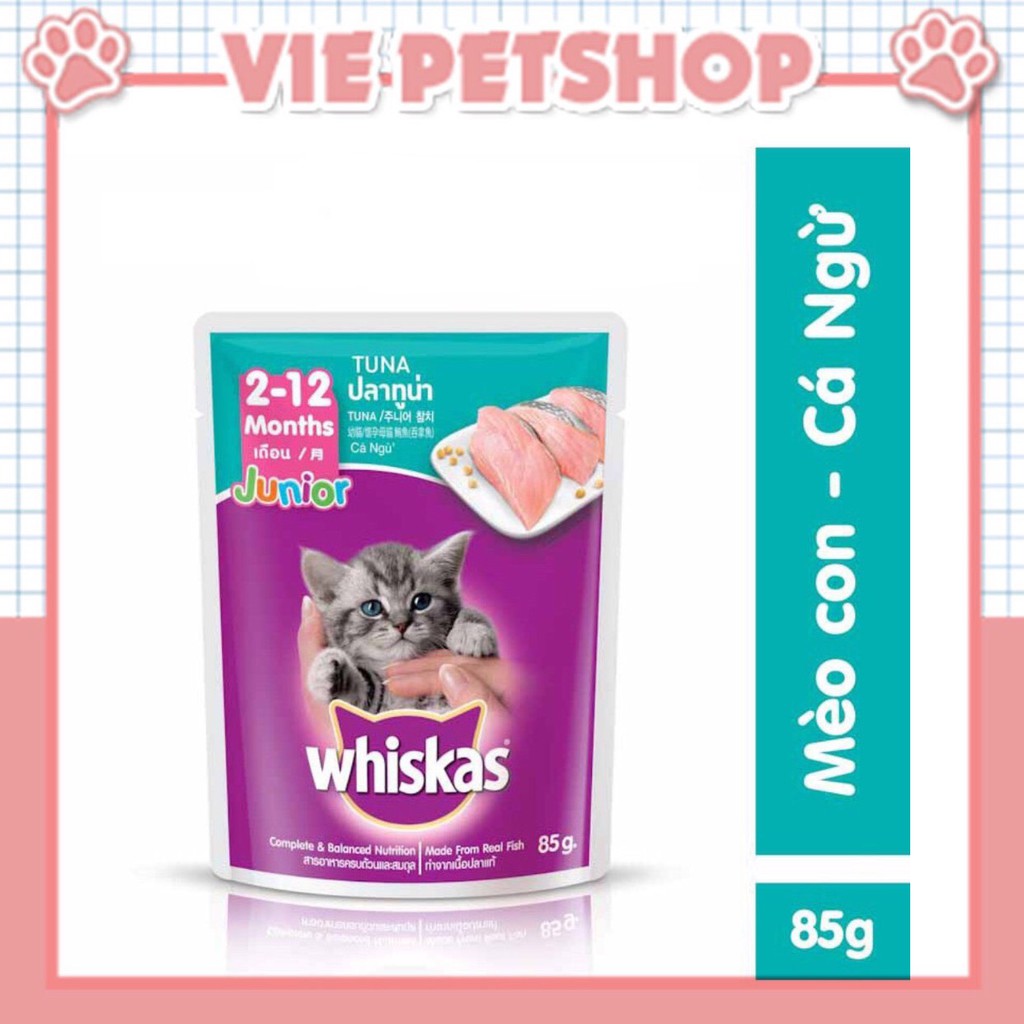 [GIÁ TỐT] 1 Thùng Pate Whiskas Kitten Junior cho Mèo Con vị Cá Ngừ Gói 80g | Vie PETSHOP