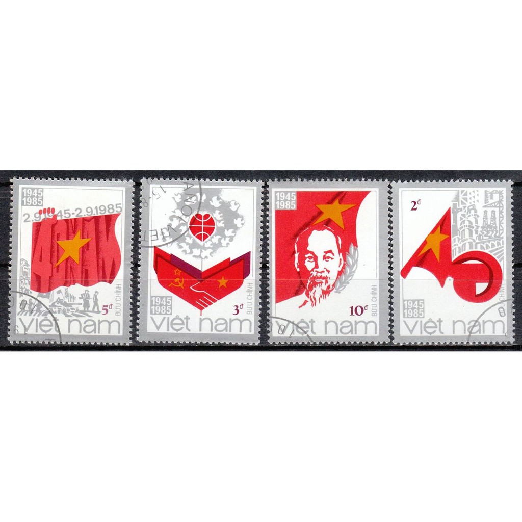Tem sưu tập MS 472 Tem CTO Việt Nam Kỷ niệm lần thứ 40 Cách mạng tháng Tám và Quốc khánh 2/9 1985 ( 4 tem )