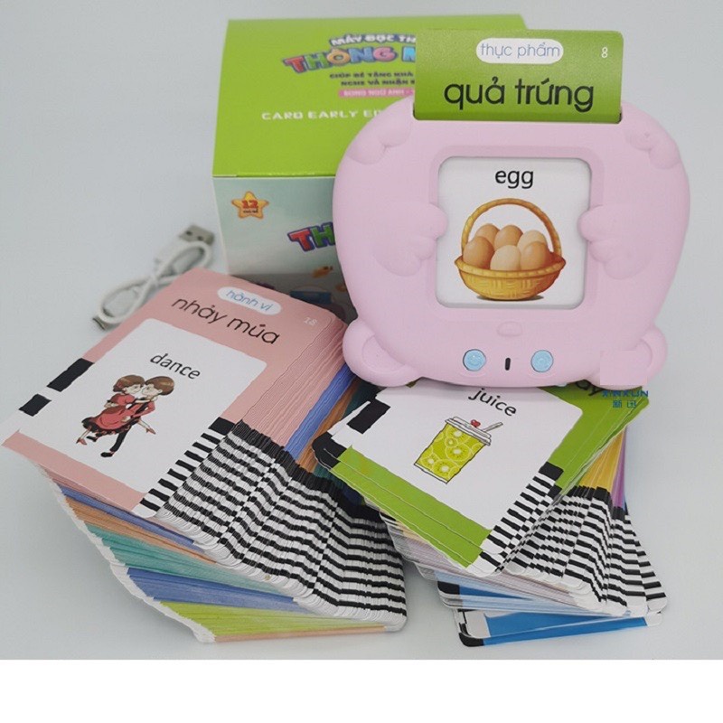 Máy đọc thẻ flashcard tiếng anh hình con mèo phát âm chuẩn, máy đọc từ vựng tiếng anh 224 từ giáo dục sớm Montessori