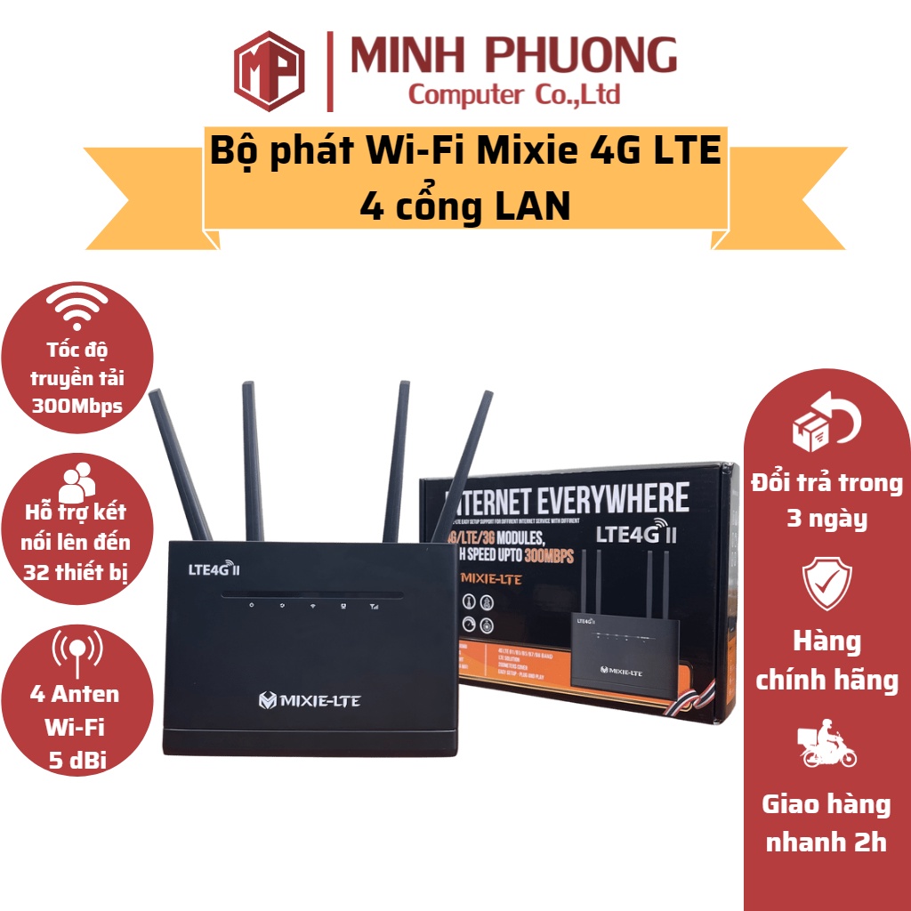 BỘ PHÁT WIFI MIXIE-LTE 4G 4 CỔNG LAN VÀ 4 ANTENA WIFI