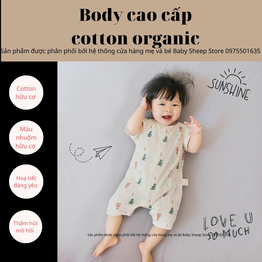 Body cộc tay 100% COTTON HỮU CƠ TỰ NHIÊN cao cấp cho bé 0-2 tuổi không chất tẩy nhuộm siêu đáng yêu dành cho mùa hè