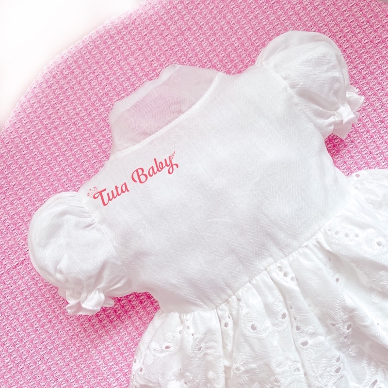 Bodysuit Cho Bé Gái Thô Boil Trắng Chân Ren Cổ Nơ Tiểu Thư, Kèm Mũ Cho Bé Đi Chơi, Đi Tiệc, Thôi Nôi, Đầy Tháng