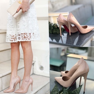 Giày cao gót màu nude đế đỏ 12p