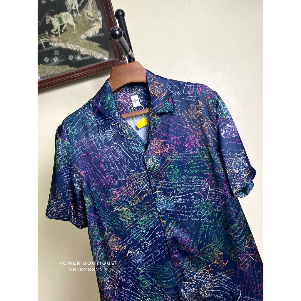 Áo sơ mi cộc tay Berluti MultiColor Scritto Silk