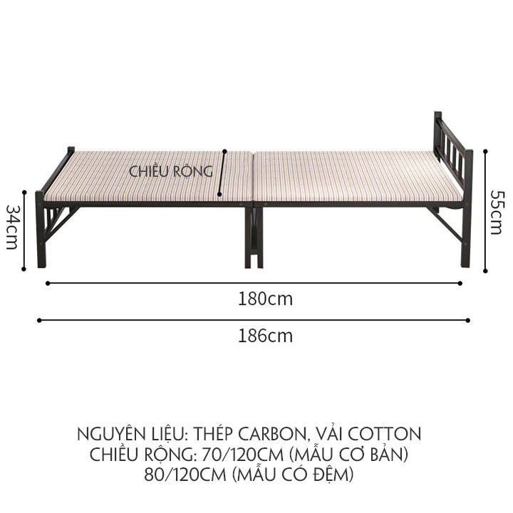 giường ngủ gấp gọn đa năng, giường xếp, giường gấp có bánh xe có nệm 80x180cm