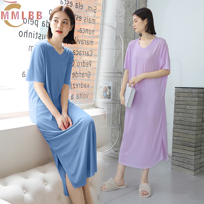 Hàng Có Sẵn Đầm Trơn Mỏng Tay Ngắn Cổ Tròn Rộng Rãi Thoải Mái Thời Trang Mùa Hè Cho Nữ