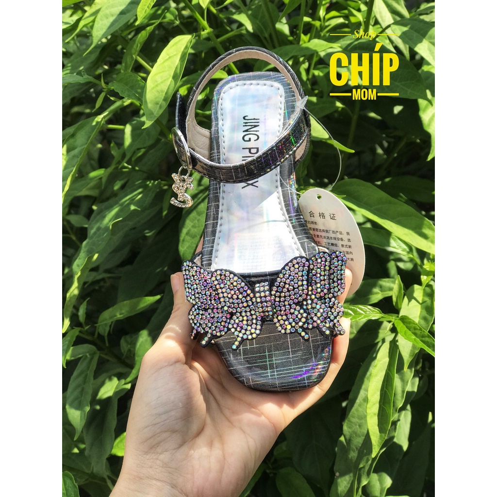 sandal bé gái dép quai hậu cho bé nơ đá sang chảnh cao gót đế dẻo da PU mềm không đau chân thời trang hè mẫu mới 8107