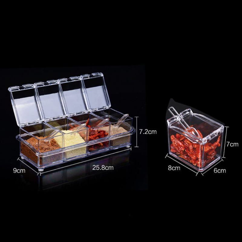 Hộp Đựng Gia Vị Bằng Acrylic Có Nắp Đậy Và Muỗng Tiện Dụng