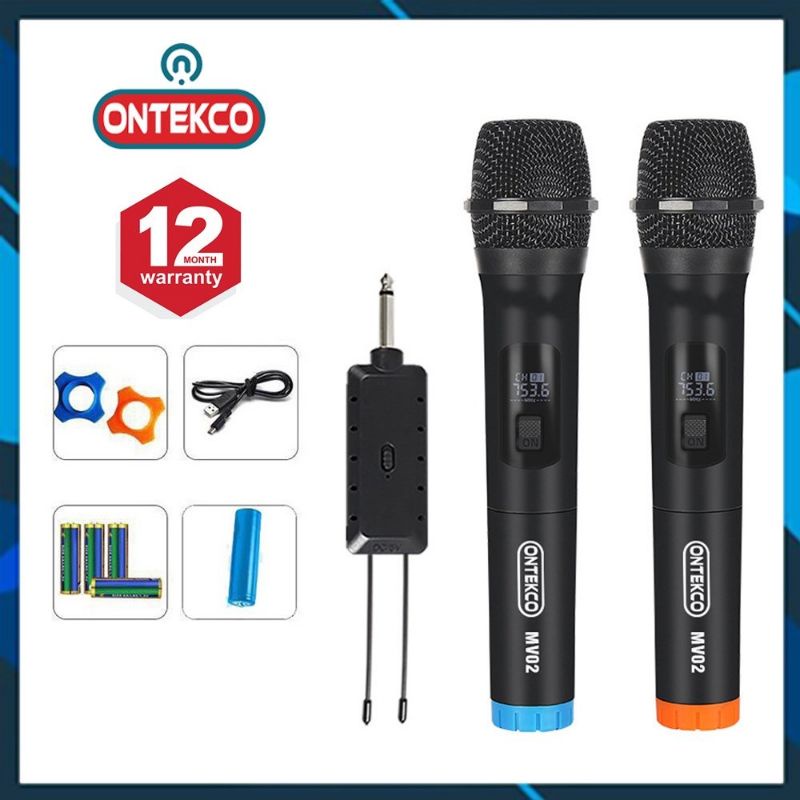 Bộ 2 micro ONTEKCO MV02 đa năng không dây KARAOKE  tốt nhất trong tầm giá (Bản nâng cấp  của MV01)