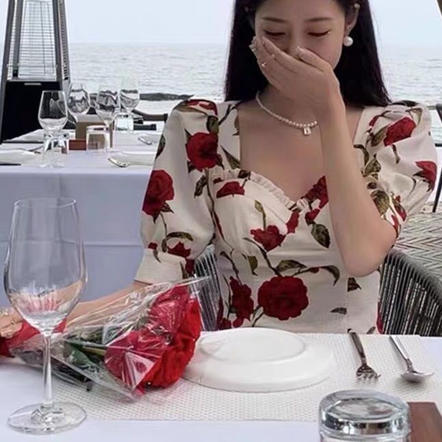 Áo Hoa Tay Phồng Cổ Vuông Lưng Cao Thời Trang Xinh Xắn Cho Nữ  tao bao