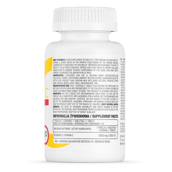 Viên uống Ostrovit Vitamin C 1000mg giúp tăng cường đề kháng, sức khỏe - 110 viên