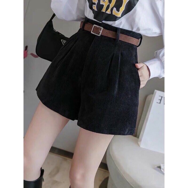 Quần đùi nhung tăm khoá kéo, Quần short nhung tôn dáng