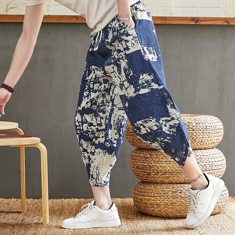 Quần Harem Cotton Lanh Ống Rộng Phong Cách Thời Trang Hàn Quốc Cho Nam Giới