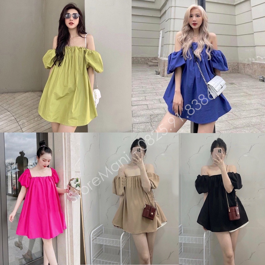 Áo trễ vai tay phồng dáng áo kiểu nữ giấu quần hở vai mặc đi chơi siêu xinh