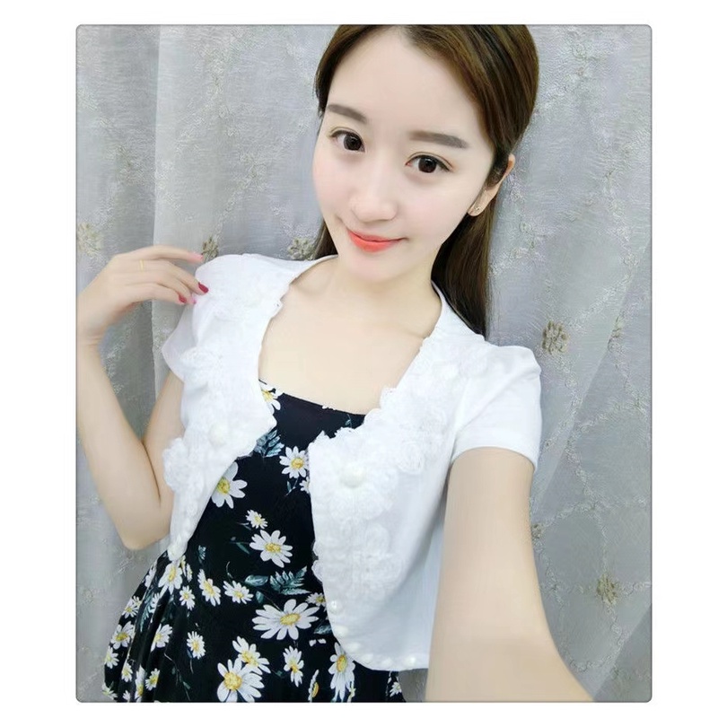 Áo Khoác Cardigan Ngắn Tay Phối Ren Chống Nắng Thời Trang Cho Nữ