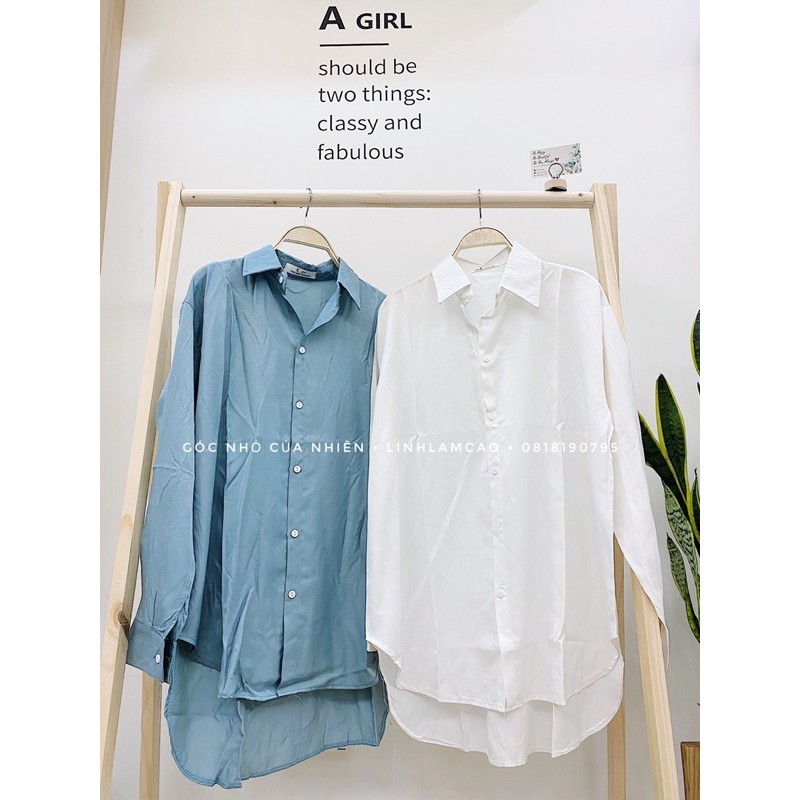 Áo Sơ Mi Nữ Form Rộng Dáng Dài Oversize Chất Lụa Tăm