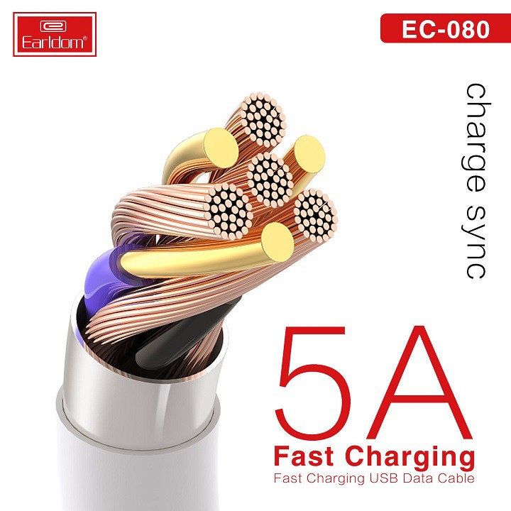 Cáp Sạc Nhanh 5A EARLDOM PowerLine 1M  Đầu Micro Usb, Type C, Lightning Cho Điện Thoại Iphone, Samsung, Xiaomi - EC-080